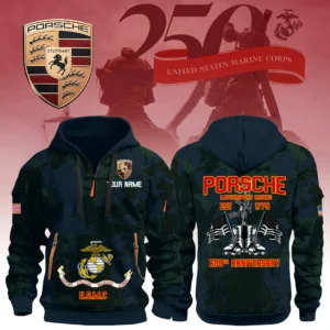 Porsche Motorsport Racing x USMC 250th Anniversary 3D Half Zip Hoodie Custom Your Name