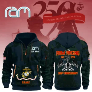 RAM Racing x USMC 250th Anniversary 3D Half Zip Hoodie Custom Your Name