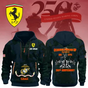 Scuderia Ferrari HP Racing x USMC 250th Anniversary 3D Half Zip Hoodie Custom Your Name