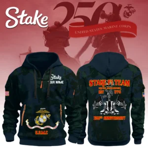 Stake F1 Team Kick Sauber x USMC 250th Anniversary 3D Half Zip Hoodie Custom Your Name