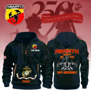Abarth Racing UK x USMC 250th Anniversary 3D Half Zip Hoodie Custom Your Name