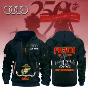 Audi x USMC 250th Anniversary 3D Half Zip Hoodie Custom Your Name
