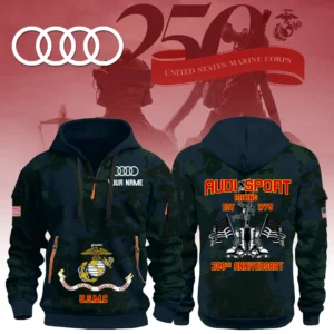 Audi Sport Racing x USMC 250th Anniversary 3D Half Zip Hoodie Custom Your Name