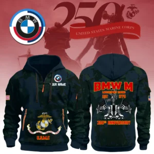 BMW M Motorsport Racing x USMC 250th Anniversary 3D Half Zip Hoodie Custom Your Name