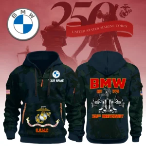 BMW x USMC 250th Anniversary 3D Half Zip Hoodie Custom Your Name