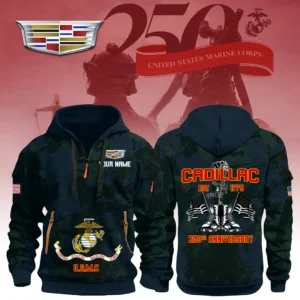 Cadillac x USMC 250th Anniversary 3D Half Zip Hoodie Custom Your Name