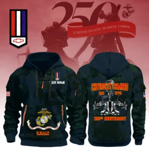 Chevrolet Camaro x USMC 250th Anniversary 3D Half Zip Hoodie Custom Your Name