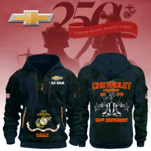 Chevrolet Motorsports x USMC 250th Anniversary 3D Half Zip Hoodie Custom Your Name