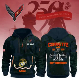Corvette Racing x USMC 250th Anniversary 3D Half Zip Hoodie Custom Your Name