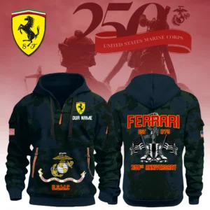 Ferrari x USMC 250th Anniversary 3D Half Zip Hoodie Custom Your Name