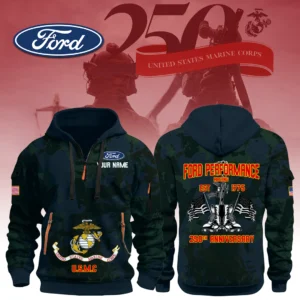 Ford Performance Racing x USMC 250th Anniversary 3D Half Zip Hoodie Custom Your Name