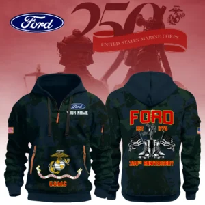 Ford x USMC 250th Anniversary 3D Half Zip Hoodie Custom Your Name