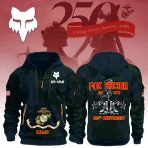 Fox Racing x USMC 250th Anniversary 3D Half Zip Hoodie Custom Your Name