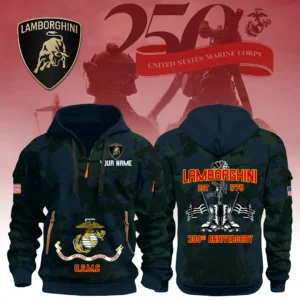 Lamborghini x USMC 250th Anniversary 3D Half Zip Hoodie Custom Your Name