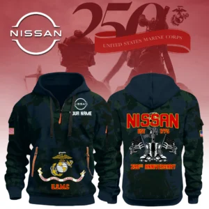 Nissan x USMC 250th Anniversary 3D Half Zip Hoodie Custom Your Name