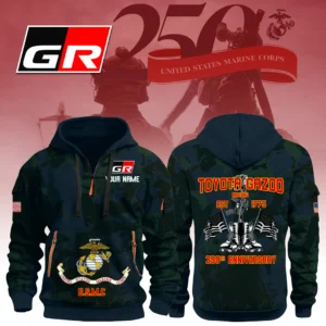 Toyota Gazoo Racing x USMC 250th Anniversary 3D Half Zip Hoodie Custom Your Name