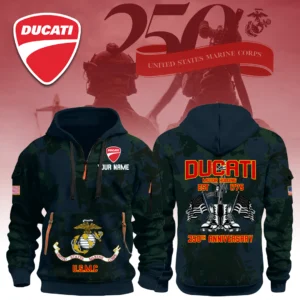 Ducati Motor Holding x USMC 250th Anniversary 3D Half Zip Hoodie Custom Your Name