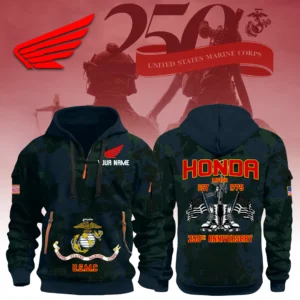 Honda Motor x USMC 250th Anniversary 3D Half Zip Hoodie Custom Your Name