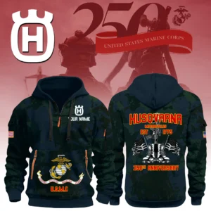 Husqvarna Motorcycles x USMC 250th Anniversary 3D Half Zip Hoodie Custom Your Name