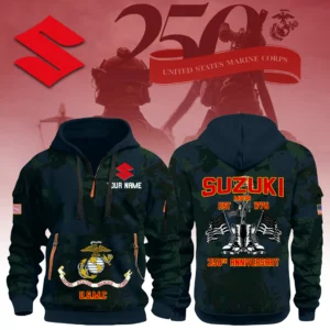 Suzuki Motor x USMC 250th Anniversary 3D Half Zip Hoodie Custom Your Name