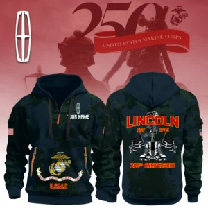Lincoln x USMC 250th Anniversary 3D Half Zip Hoodie Custom Your Name