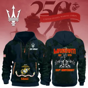 Maserati x USMC 250th Anniversary 3D Half Zip Hoodie Custom Your Name