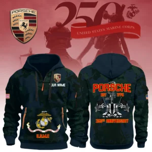 Porsche x USMC 250th Anniversary 3D Half Zip Hoodie Custom Your Name