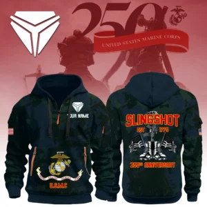 Slingshot x USMC 250th Anniversary 3D Half Zip Hoodie Custom Your Name