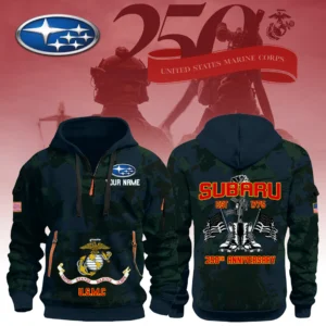 Subaru x USMC 250th Anniversary 3D Half Zip Hoodie Custom Your Name