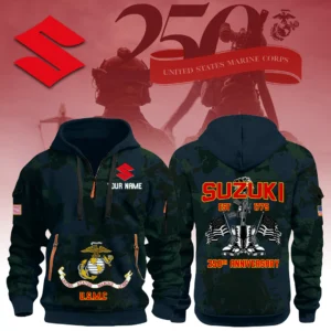 Suzuki x USMC 250th Anniversary 3D Half Zip Hoodie Custom Your Name
