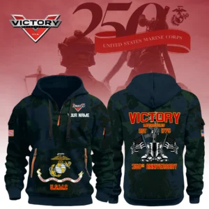 Victory Motorcycles x USMC 250th Anniversary 3D Half Zip Hoodie Custom Your Name