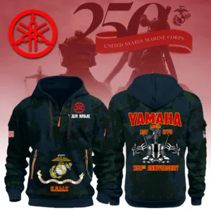 Yamaha Motor x USMC 250th Anniversary 3D Half Zip Hoodie Custom Your Name