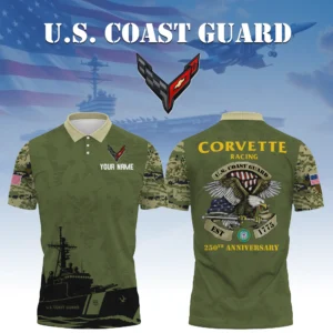 Corvette Racing x US Coast Guard 250th Anniversary 3D Polo Shirt Custom Your Name
