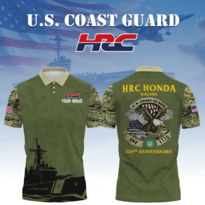 HRC Honda Racing x US Coast Guard 250th Anniversary 3D Polo Shirt Custom Your Name