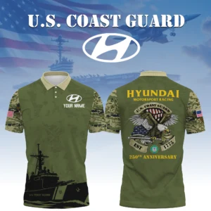 Hyundai Motorsport Racing x US Coast Guard 250th Anniversary 3D Polo Shirt Custom Your Name