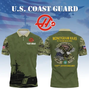MoneyGram Haas F1 Team Racing x US Coast Guard 250th Anniversary 3D Polo Shirt Custom Your Name