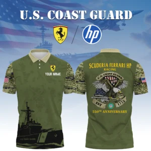 Scuderia Ferrari HP Racing x US Coast Guard 250th Anniversary 3D Polo Shirt Custom Your Name