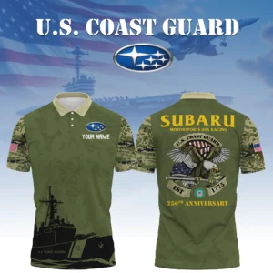 Subaru Motorsports USA Racing x US Coast Guard 250th Anniversary 3D Polo Shirt Custom Your Name