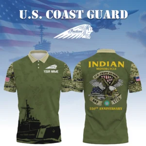 Indian Motorcycle x US Coast Guard 250th Anniversary 3D Polo Shirt Custom Your Name