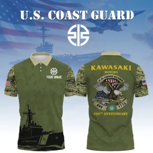Kawasaki Motors x US Coast Guard 250th Anniversary 3D Polo Shirt Custom Your Name