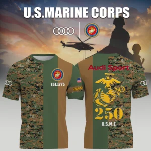 Audi Sport Racing x USMC Marine Corps 250th Birthday 3D T-Shirt Limited 2026 Custom Your Name
