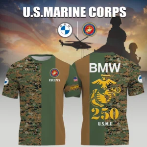 BMW x USMC Marine Corps 250th Birthday 3D T-Shirt Limited 2026 Custom Your Name