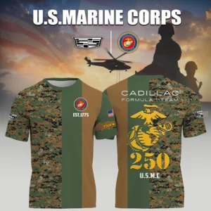 Cadillac Racing x USMC Marine Corps 250th Birthday 3D T-Shirt Limited 2026 Custom Your Name