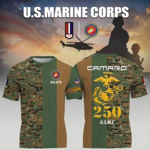 Chevrolet Camaro x USMC Marine Corps 250th Birthday 3D T-Shirt Limited 2026 Custom Your Name