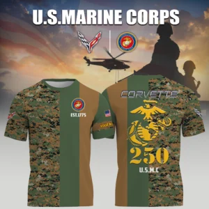 Corvette x USMC Marine Corps 250th Birthday 3D T-Shirt Limited 2026 Custom Your Name