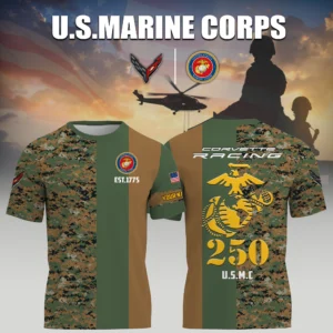 Corvette Racing x USMC Marine Corps 250th Birthday 3D T-Shirt Limited 2026 Custom Your Name