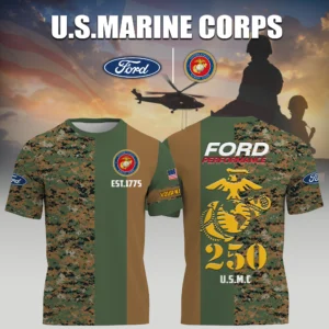 Ford Performance Racing x USMC Marine Corps 250th Birthday 3D T-Shirt Limited 2026 Custom Your Name