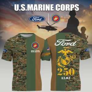 Ford x USMC Marine Corps 250th Birthday 3D T-Shirt Limited 2026 Custom Your Name