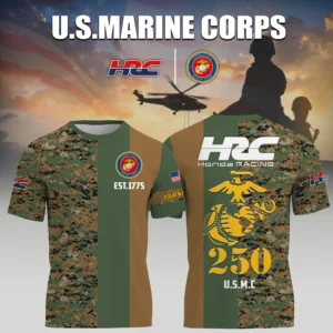 HRC Honda Racing x USMC Marine Corps 250th Birthday 3D T-Shirt Limited 2026 Custom Your Name