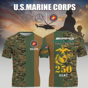 Mercedes-AMG Petronas Racing x USMC Marine Corps 250th Birthday 3D T-Shirt Limited 2026 Custom Your Name